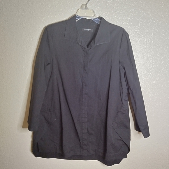 Lafayette 148 new York button down business casual tunic blouse black sz L - Picture 2 of 8